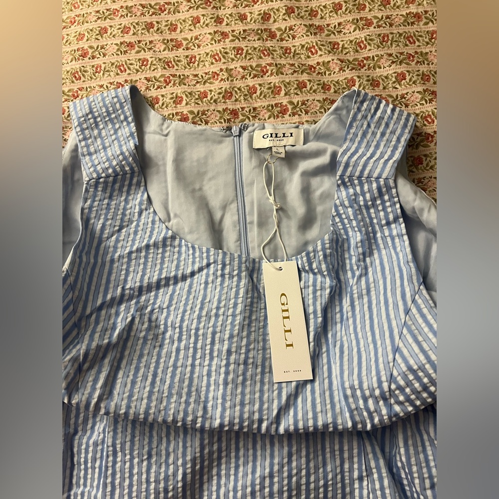 Landry Kate / GILLI Monroe Mini Dress Blue & White Striped Side Bow Ties Large - Picture 14 of 16
